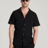 Black Zervalon Relaxed Fit Short Sleeve Button Front Collared Shirt Nuviandcasao
