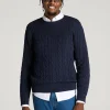 Navy Blue Orvelith Cable Knit Crewneck Long Sleeve Sweater Nuviandcasao
